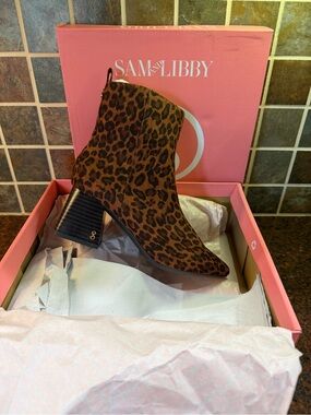 Sam & Libby Leopard Print Ankle Boot - Brown